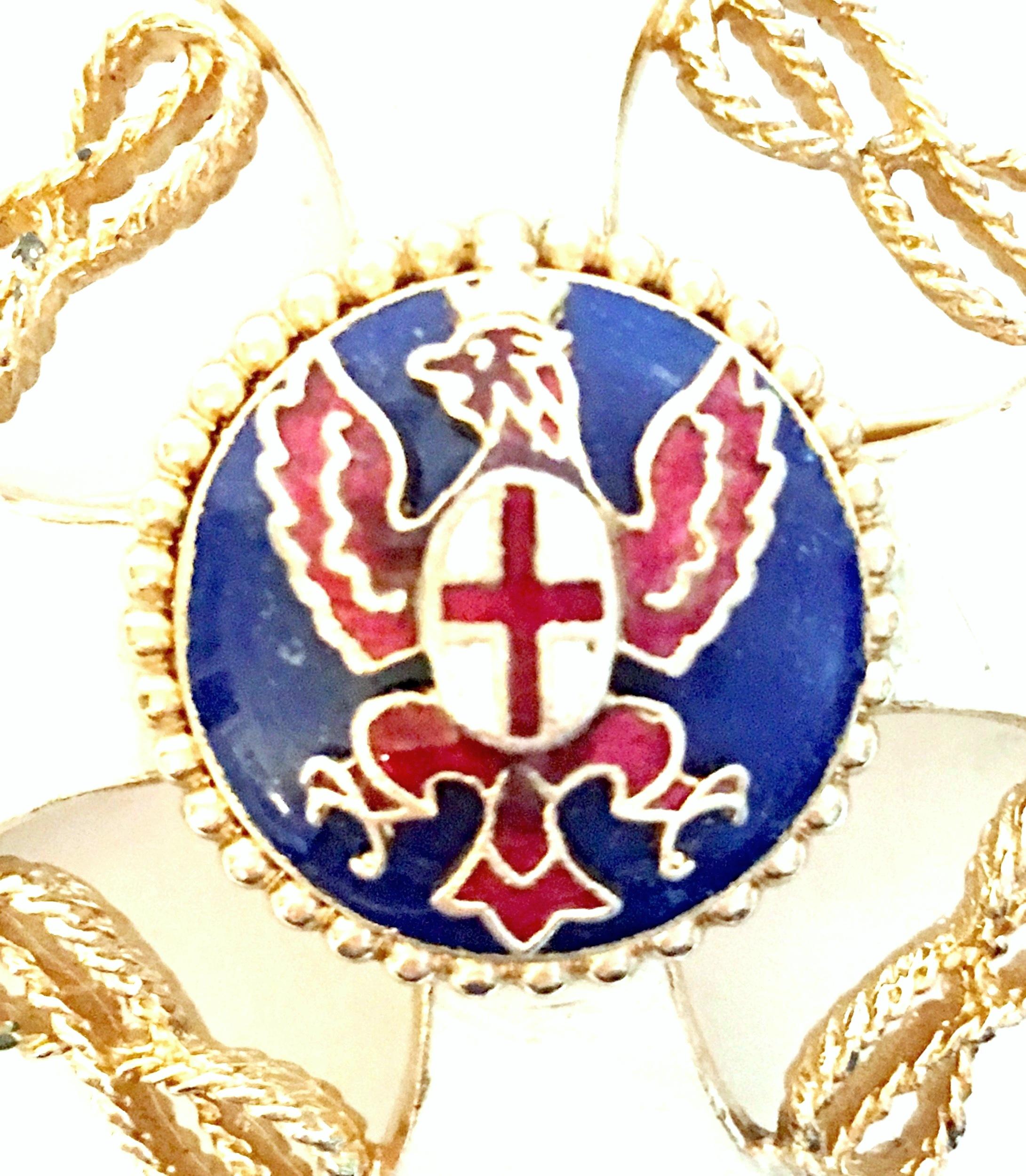 20th Century Gold & Enamel Crest Cross Brooch &Pendant Necklace By, Monet For Sale 5