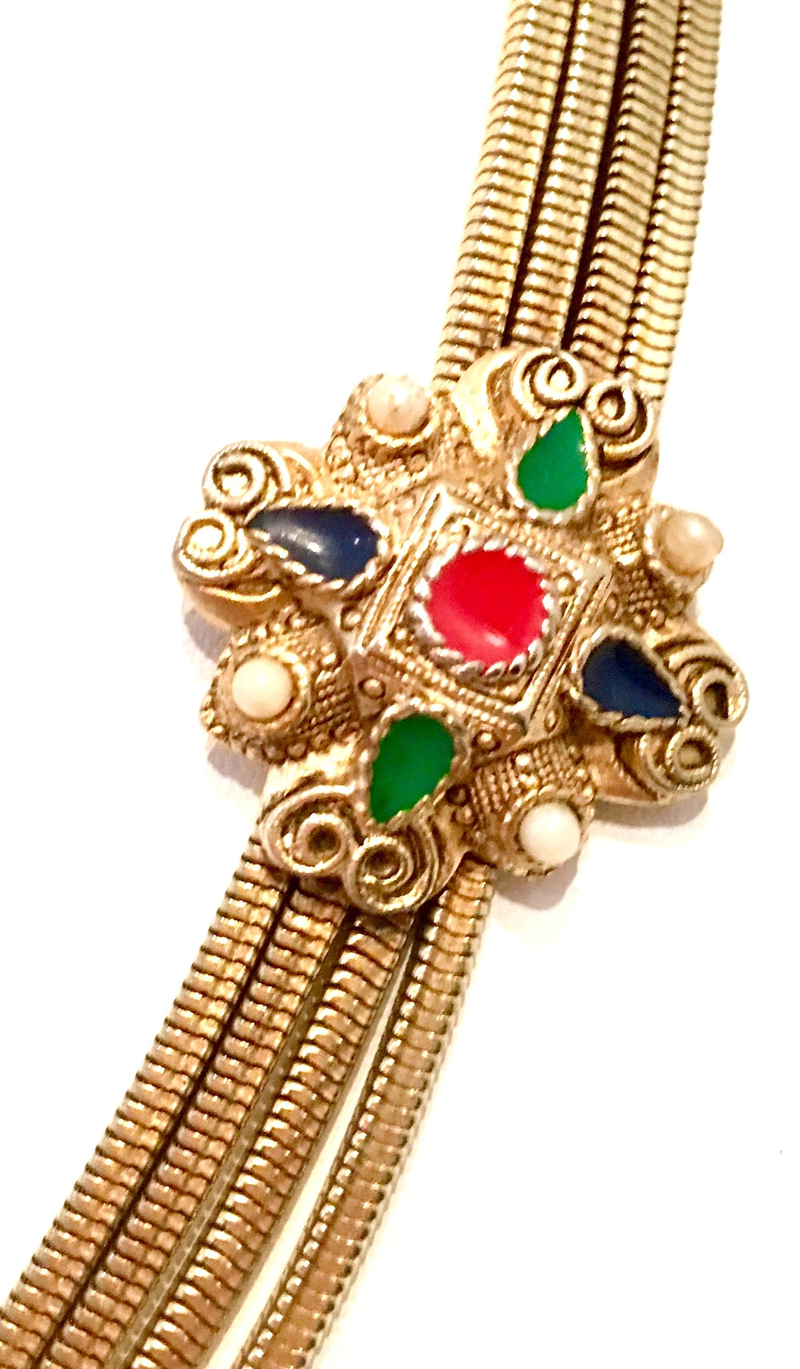 Women's or Men's 20th Century Gold, Enamel & Faux Pearl Etruscan Style Choker Necklace For Sale