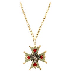 20th Century Gold & Enamel Maltese Eagle Crest Pendant Necklace