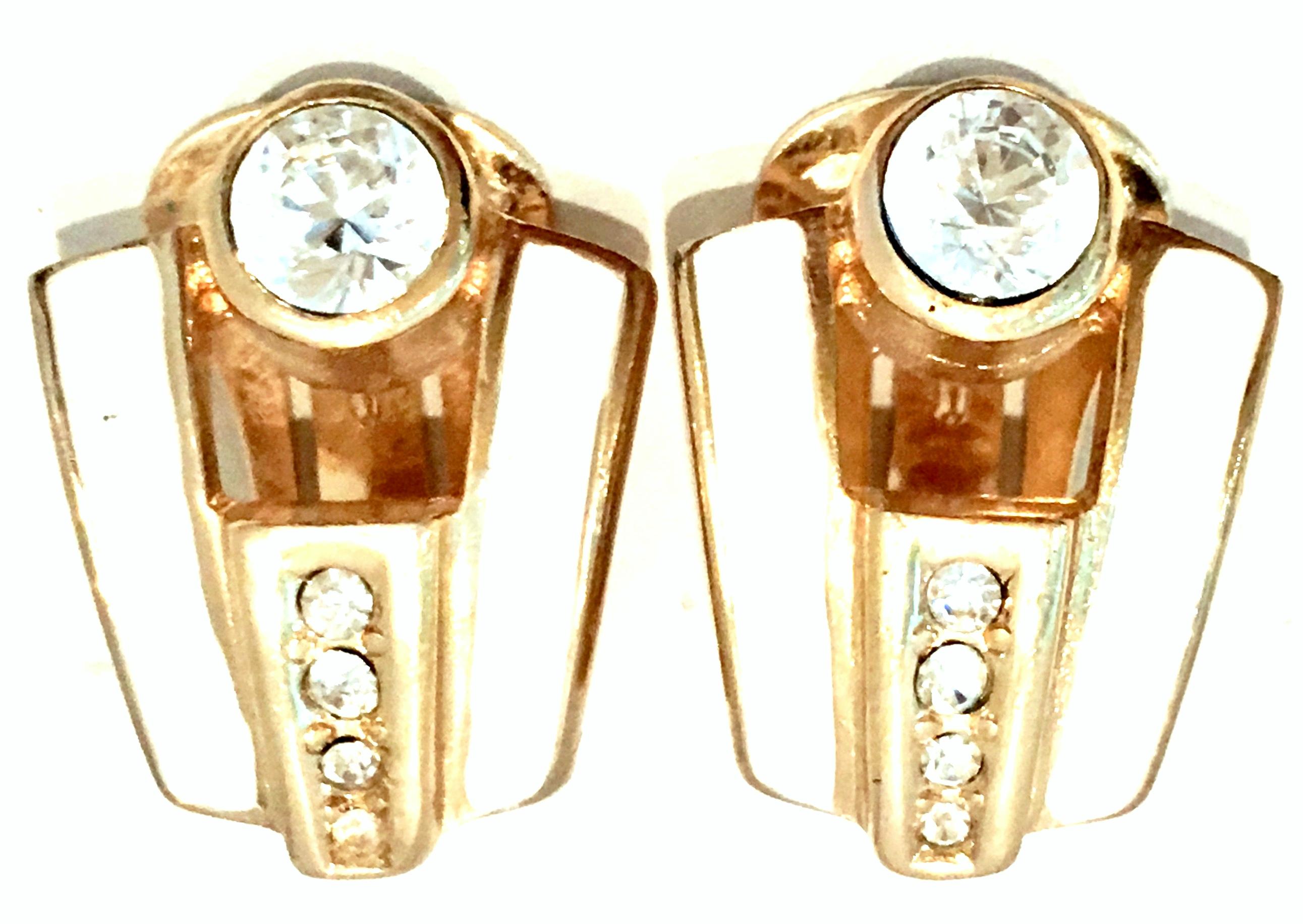 20th Century Gold Enamel & Swarovksi Crystal Earrings By, Christian Dior In Good Condition For Sale In West Palm Beach, FL