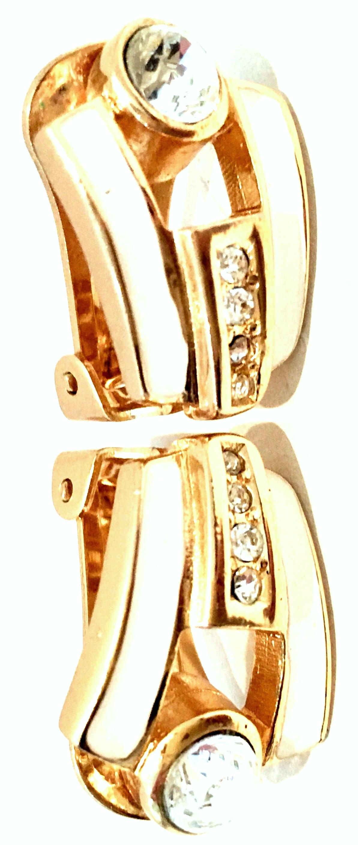 Women's or Men's 20th Century Gold Enamel & Swarovksi Crystal Earrings By, Christian Dior