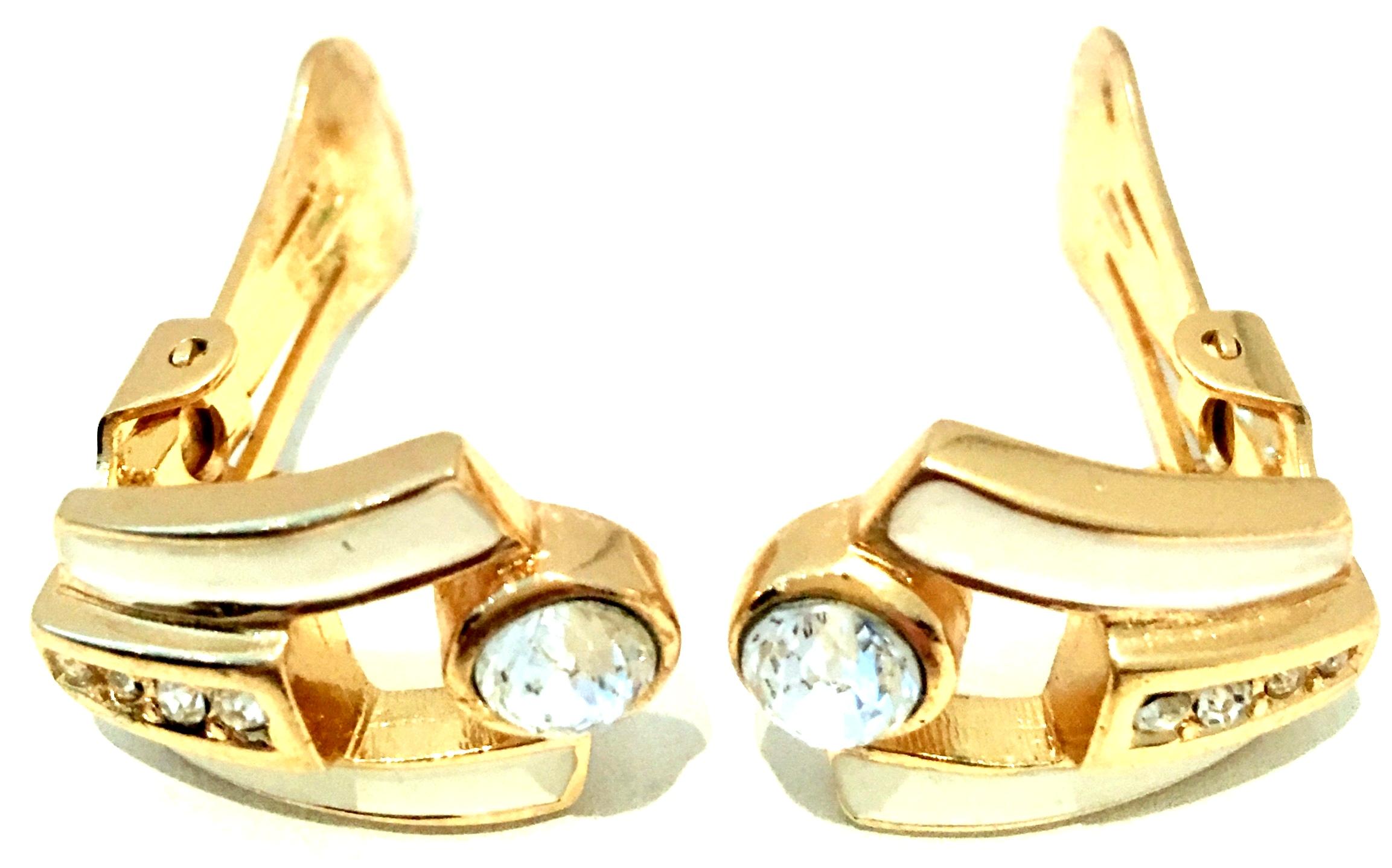 20th Century Gold Enamel & Swarovksi Crystal Earrings By, Christian Dior 1