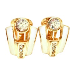 20th Century Gold Enamel & Swarovksi Crystal Earrings By, Christian Dior