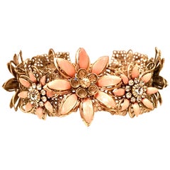 Vintage 20th Century Gold Enamel & Swarovski Crystal" Flower" By, Carolee