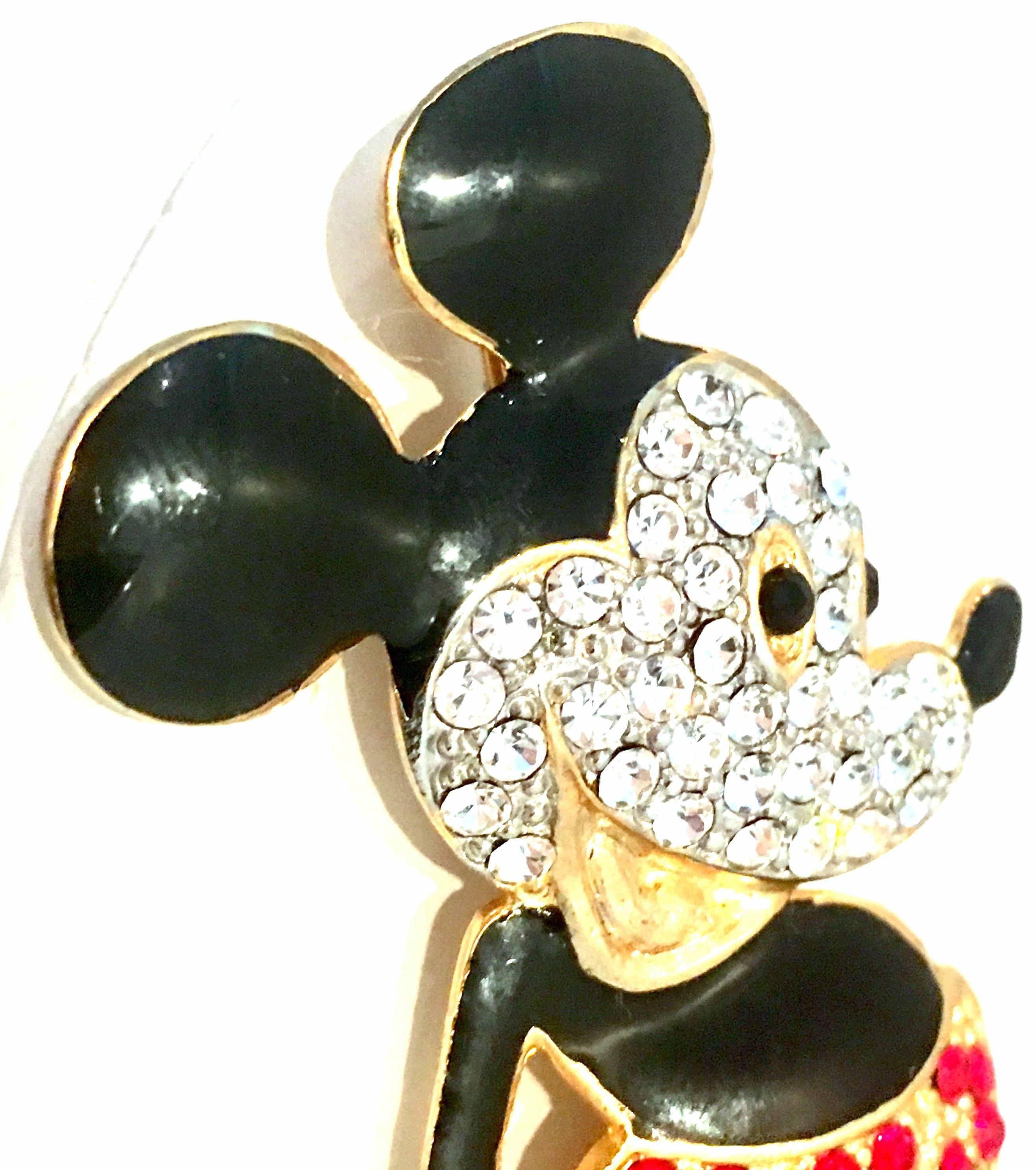 20th Century Gold, Enamel & Swarovski Crystal Mickey Mouse Brooch By, Disney 1
