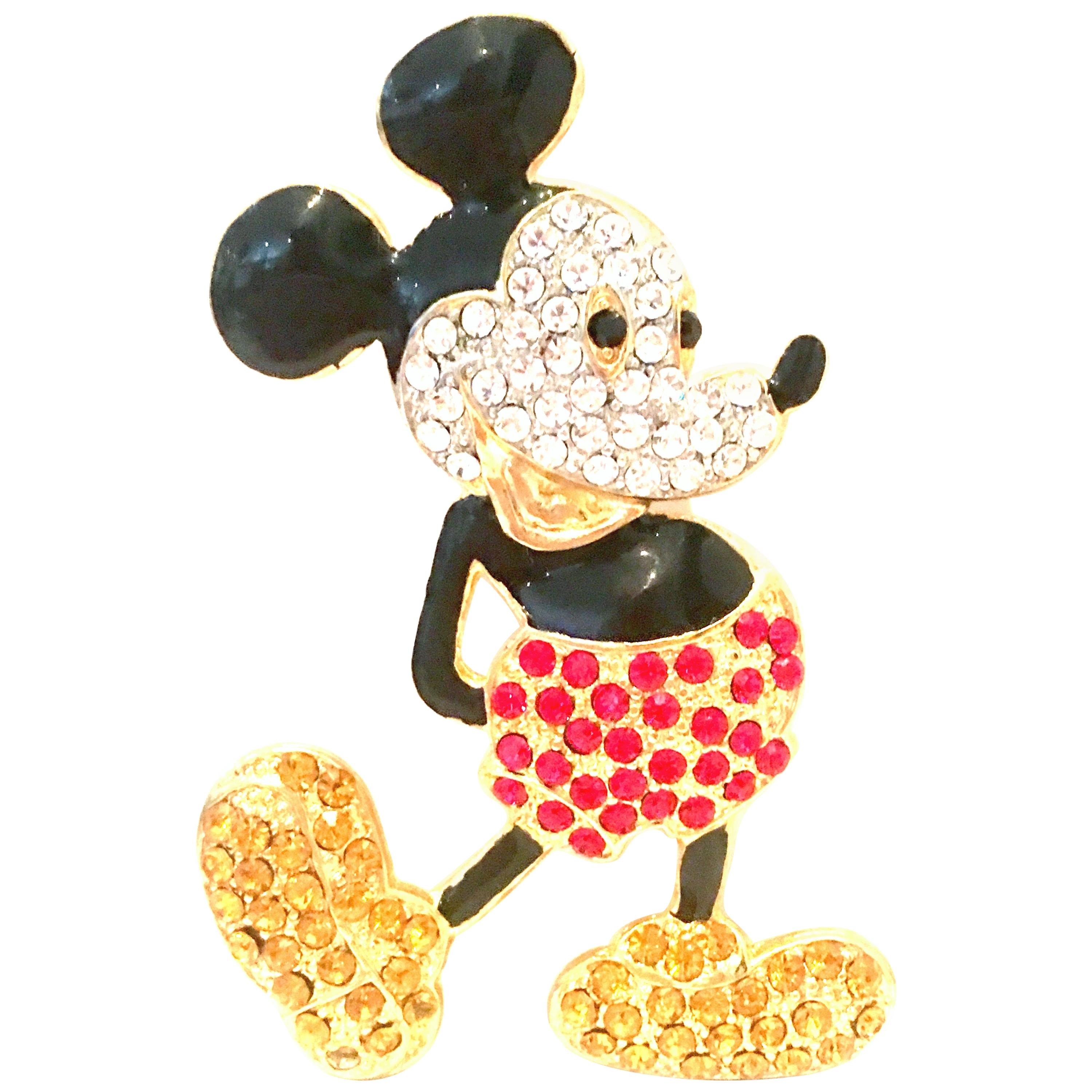 20th Century Gold, Enamel & Swarovski Crystal Mickey Mouse Brooch By, Disney