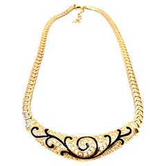 Vintage 20th Century Gold, Enamel & Swarovski Crystal Necklace By, Christian Dior