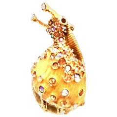 Vintage 20th Century Gold Enamel & Swarovski Crystal Snail Brooch By, Swarovski