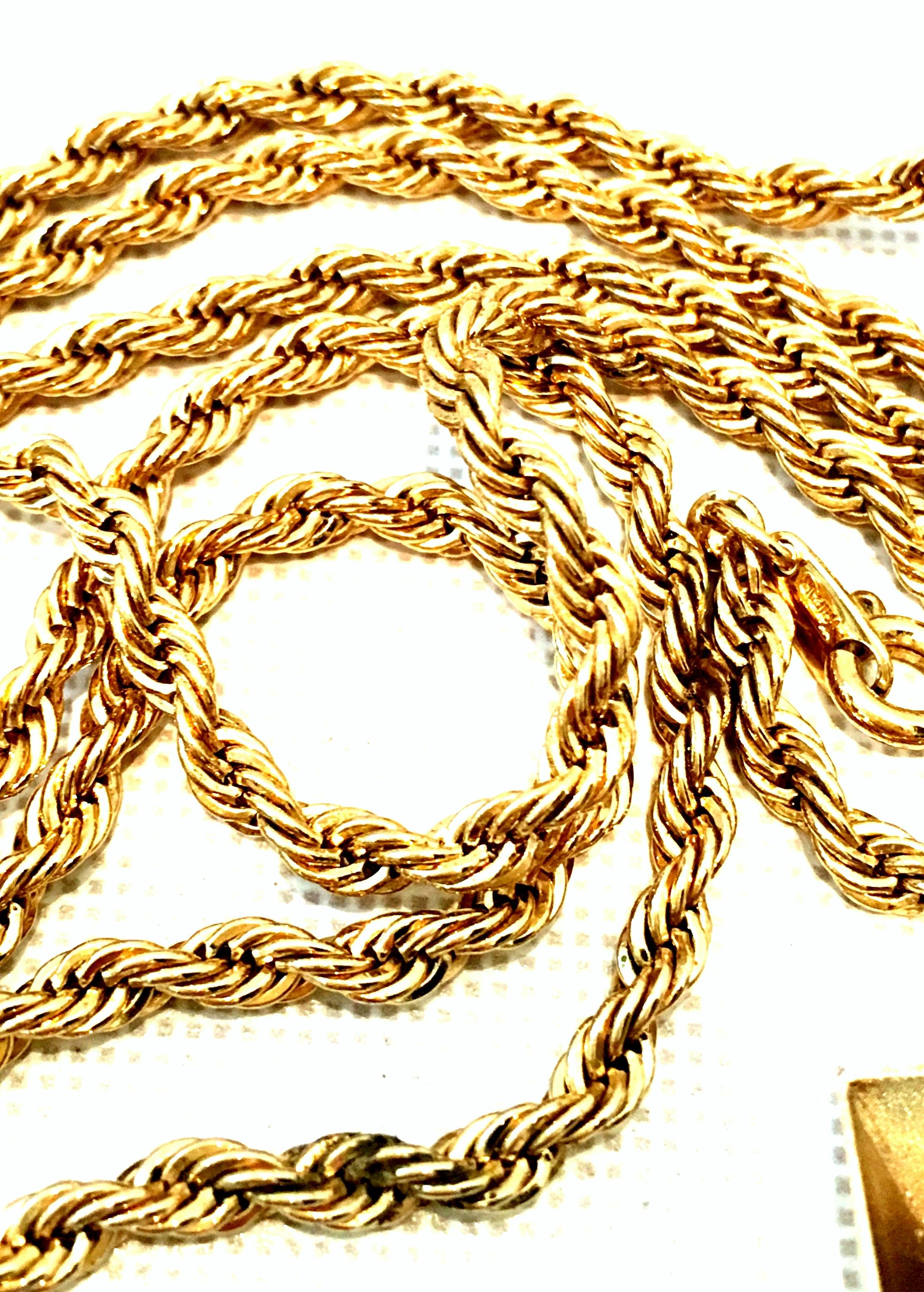 20th Century Gold & Faux Malachite Crucifix Pendant Necklace By, Trifari 6