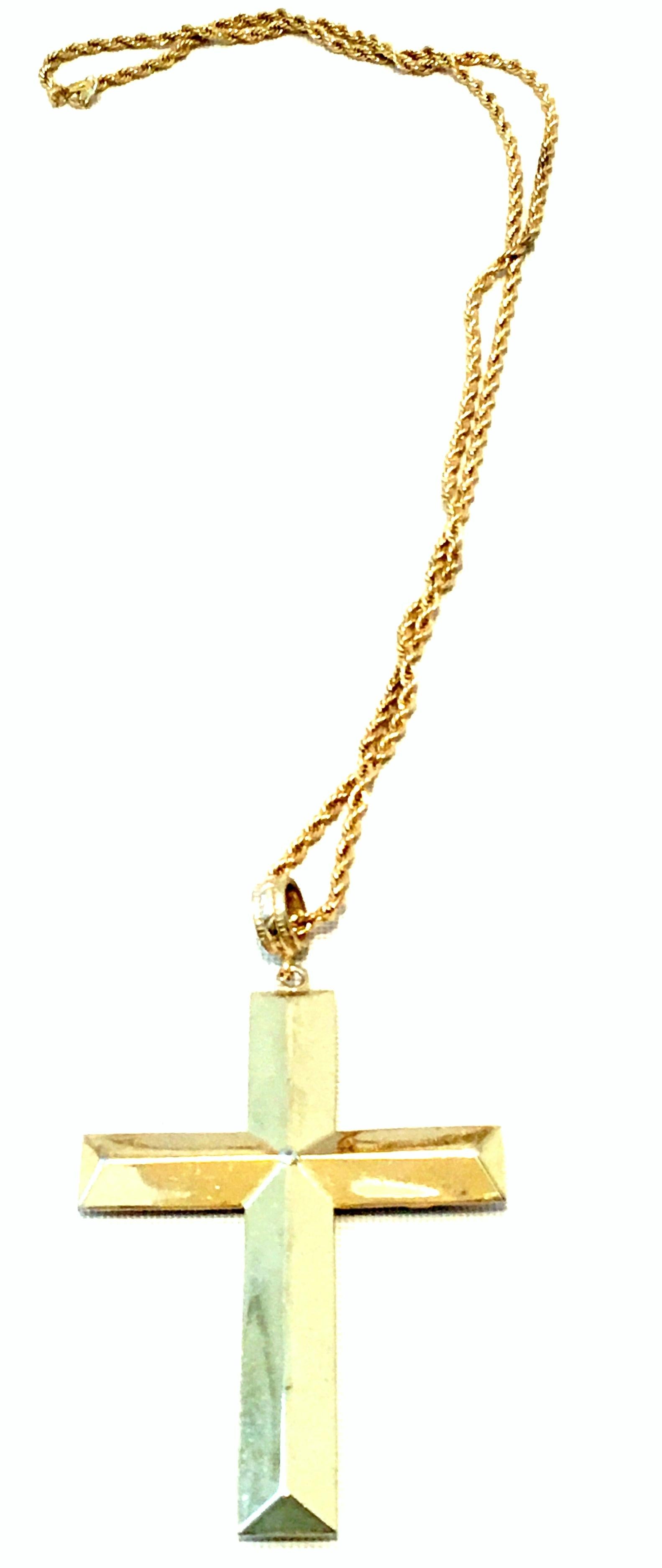 20th Century Gold & Faux Malachite Crucifix Pendant Necklace By, Trifari 7