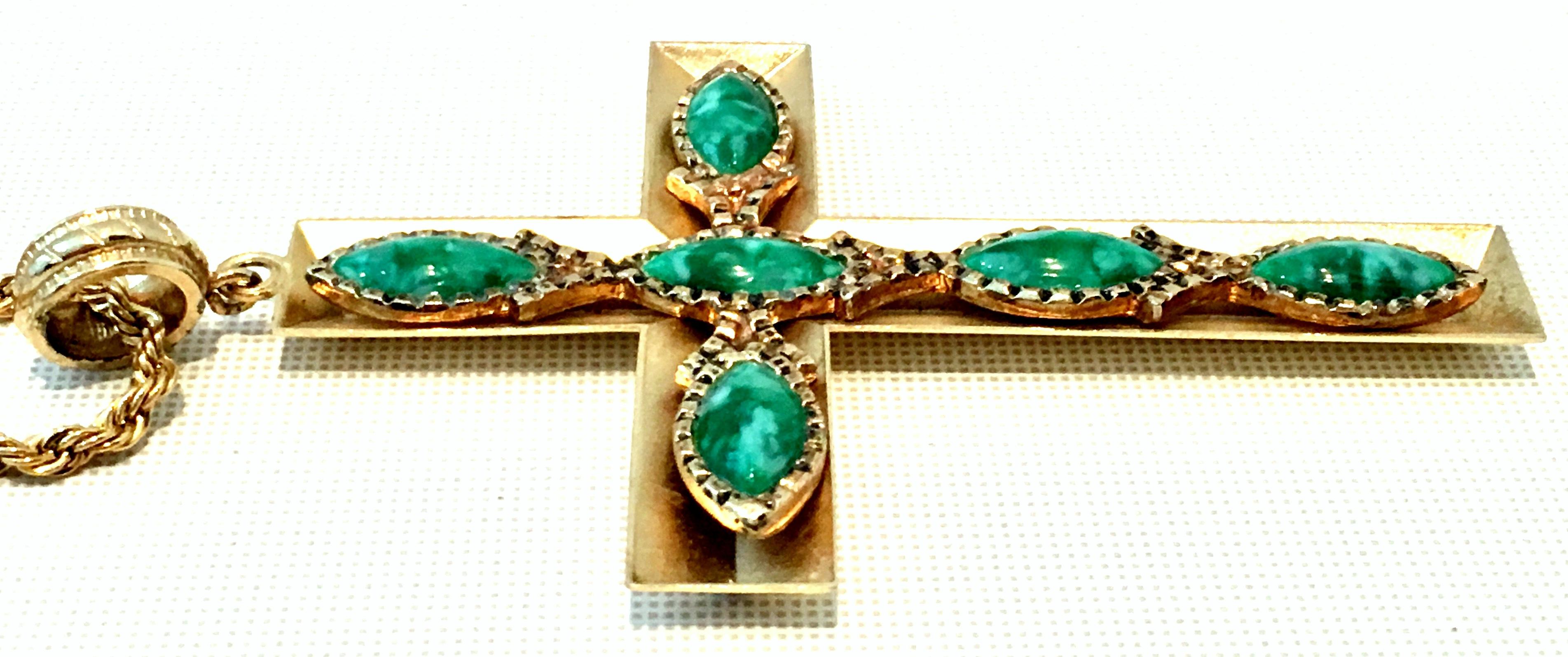 20th Century Gold & Faux Malachite Crucifix Pendant Necklace By, Trifari For Sale 2