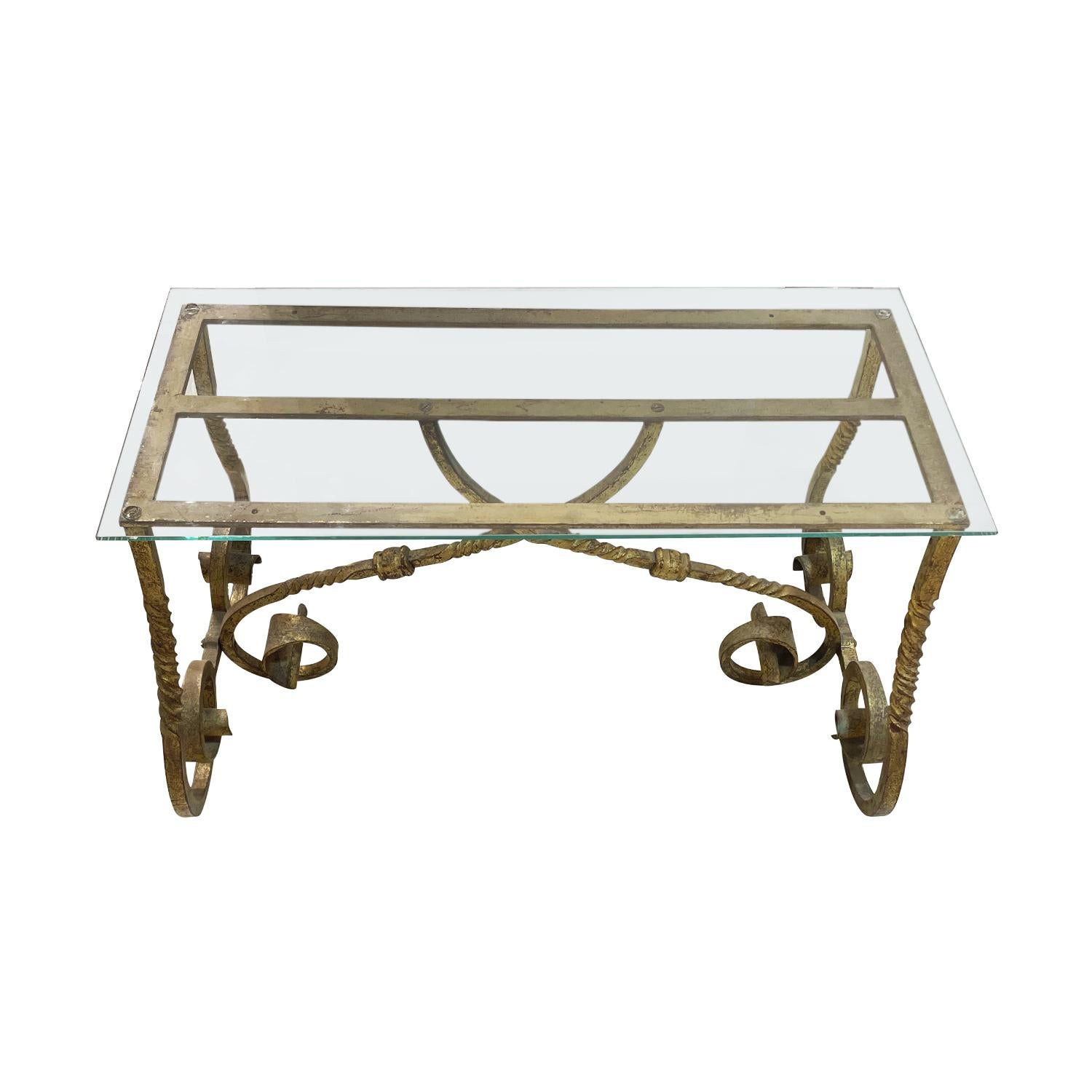 Gilt  20th Century Gold French Table D’ore, Vintage Gilded Metal, Glass Side Table For Sale