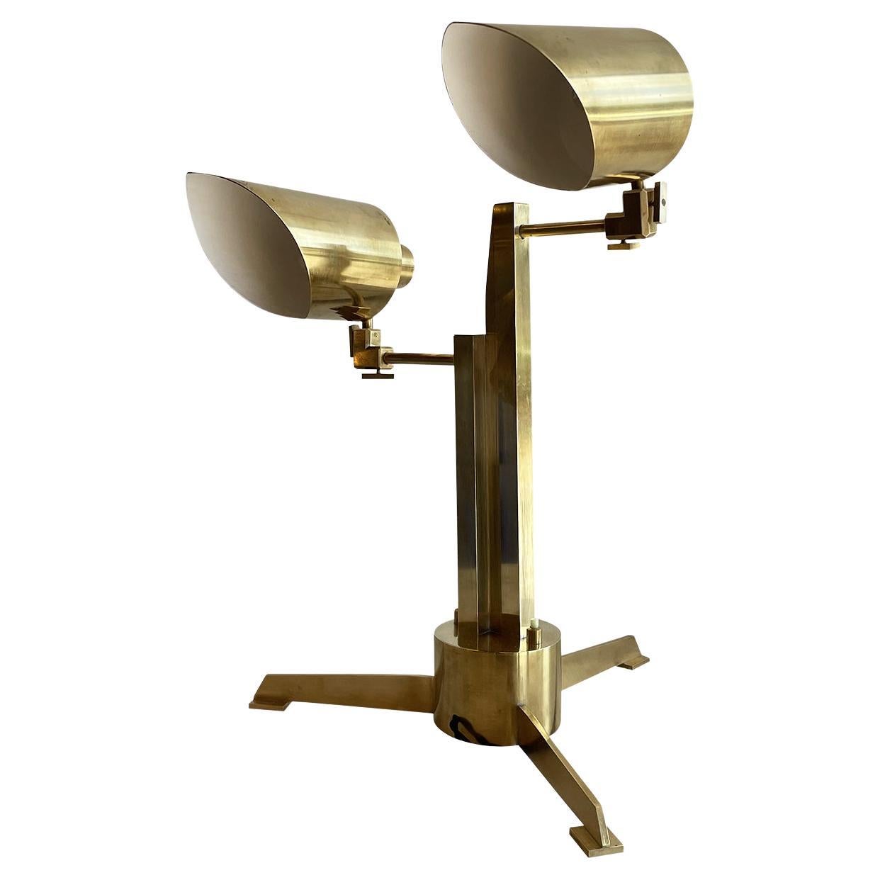 20th Century Gold German Cubistic Brass Office Lamp, Desk Light by Franz Ehrlich
