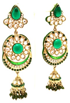 20th Century Gold Glass & Enamel Drop Earrings