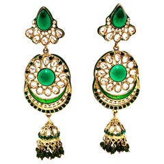 20th Century Gold Glass & Enamel Drop Earrings