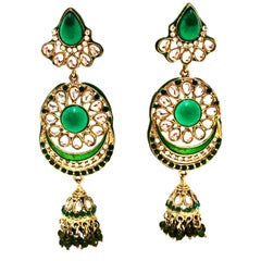 20th Century Gold Glass & Enamel Drop Earrings