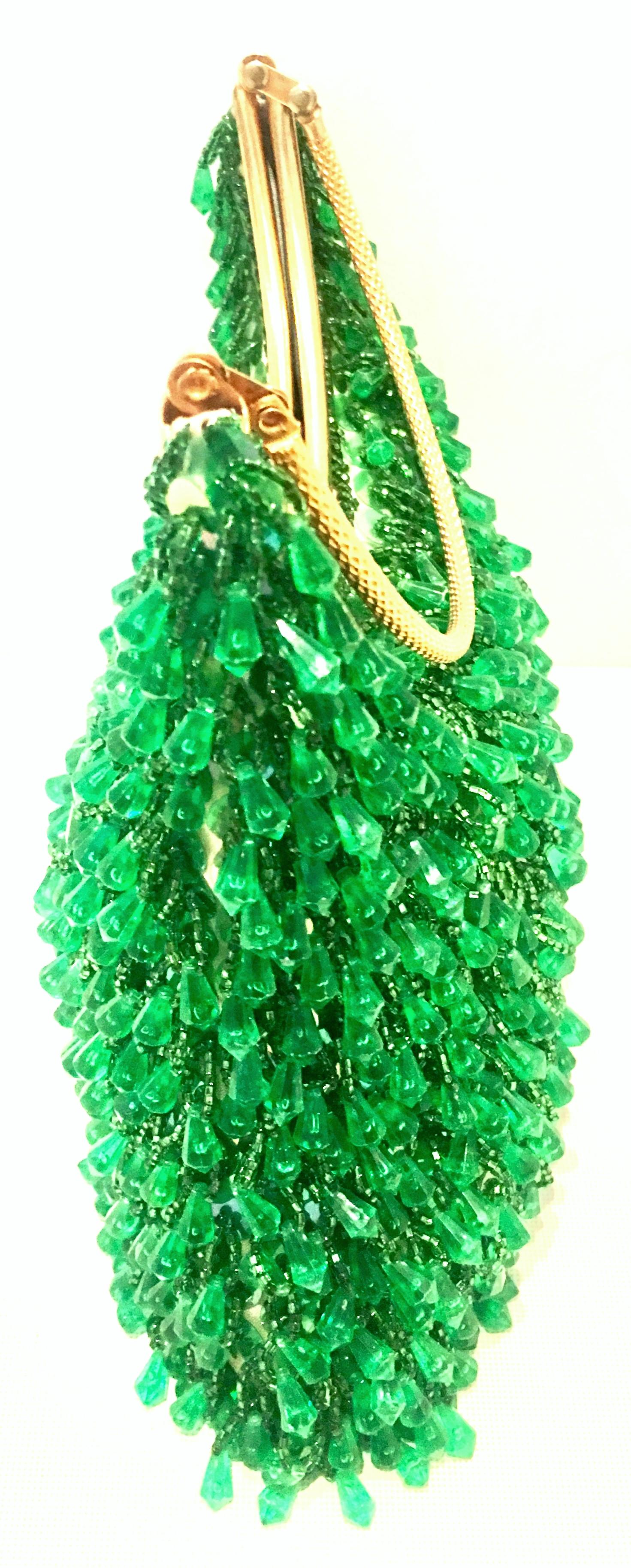 Women's or Men's 20th Century Gold & Green Crystal Bead Evening Bag By, Richere Hong Kong