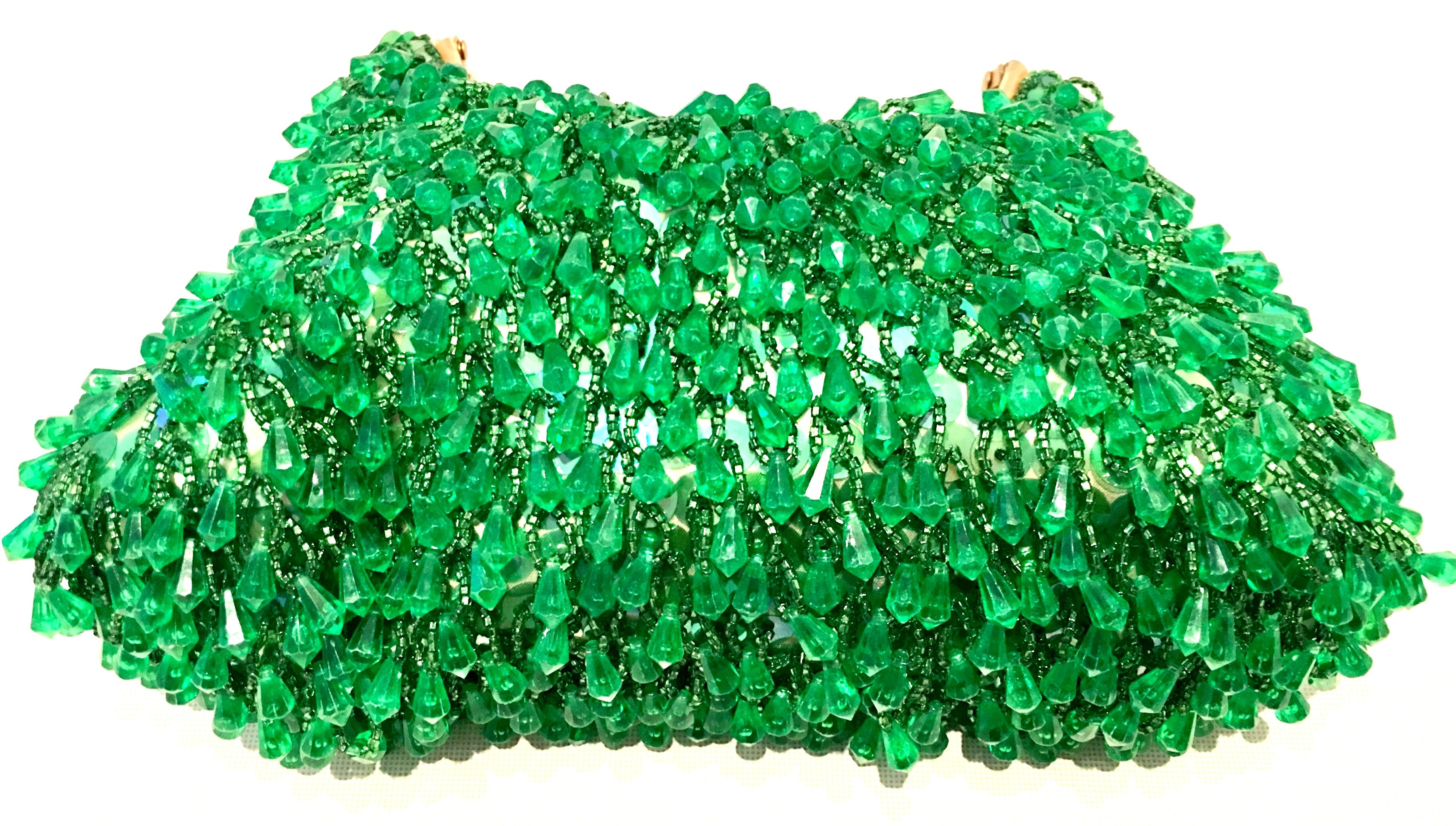 20th Century Gold & Green Crystal Bead Evening Bag By, Richere Hong Kong 1