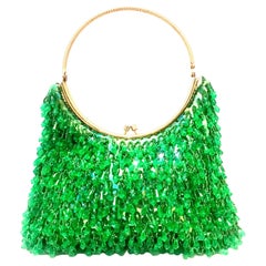 Vintage 20th Century Gold & Green Crystal Bead Evening Bag By, Richere Hong Kong