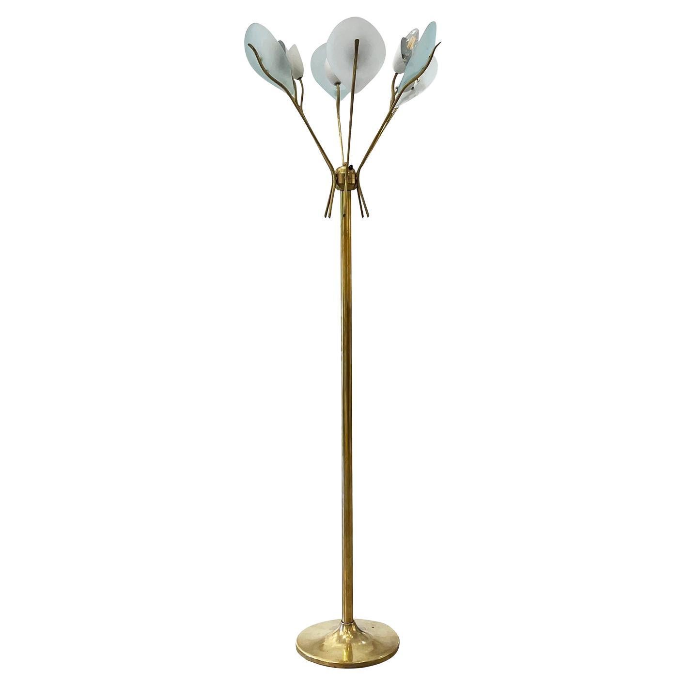 20th Century Gold Italian Arredoluce Polished Brass Floor Lamp by Angelo Lelii For Sale