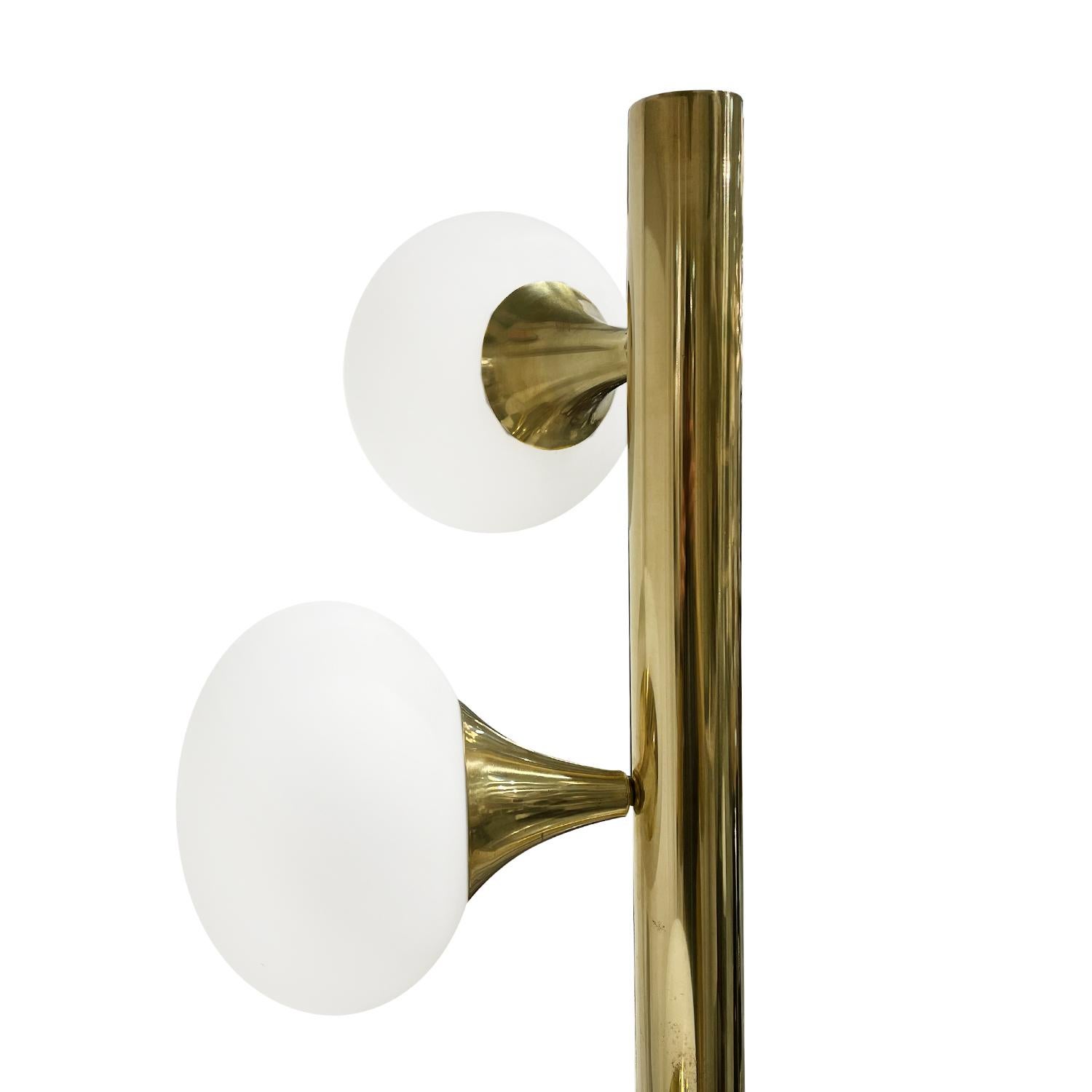 Metal 20th Century Gold Italian Brass, Frosted Opaline Glass Floor Lamp by Stilnovo For Sale