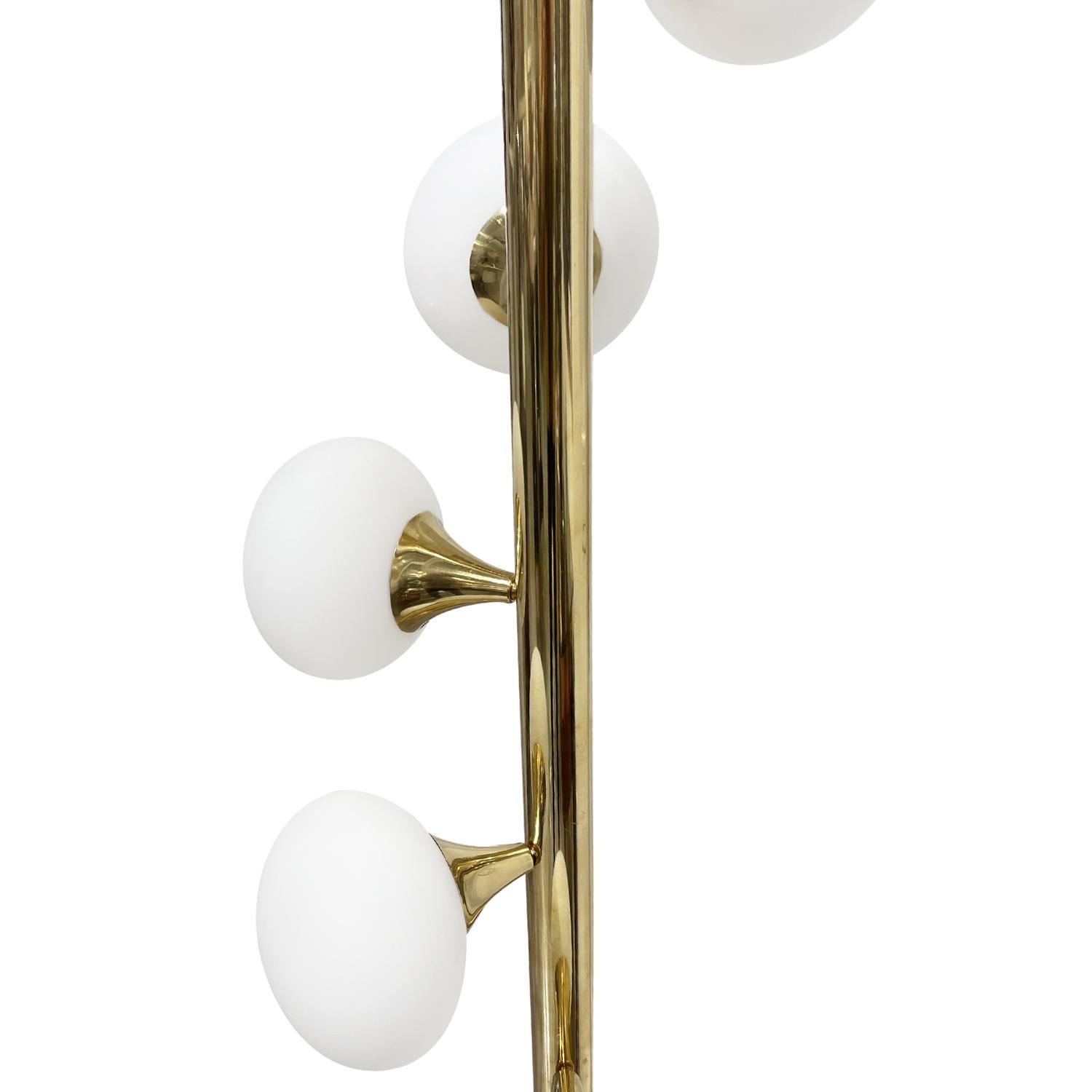 20th Century Gold Italian Brass, Frosted Opaline Glass Floor Lamp by Stilnovo For Sale 1