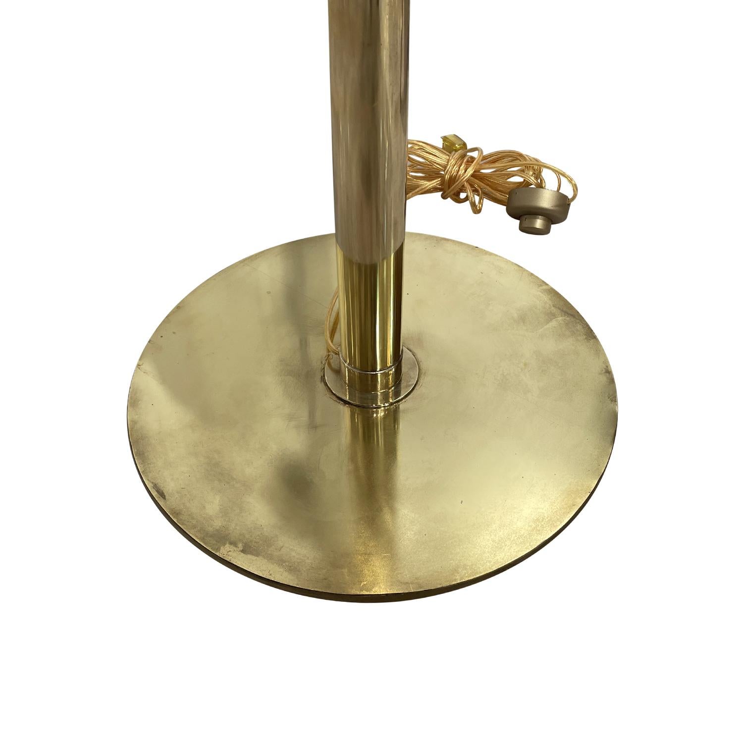 20th Century Gold Italian Brass, Frosted Opaline Glass Floor Lamp by Stilnovo For Sale 2