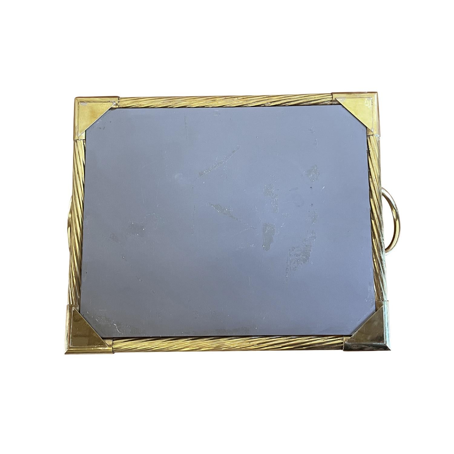 Mid-Century Modern 20th Century Gold Italian Brass Mirror Serving Tray - Vintage Table Décor For Sale