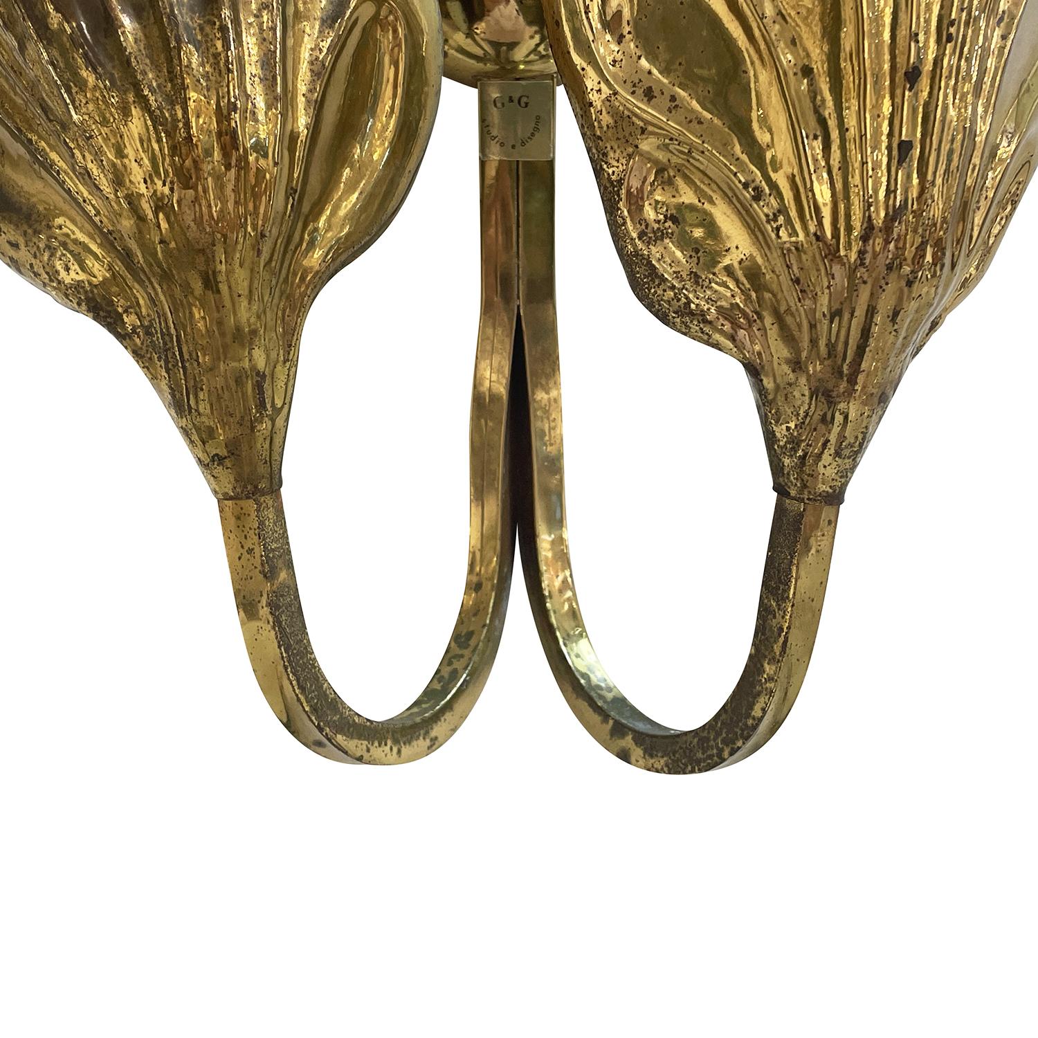 20th Century Gold Italian Gilded Metal Double-Arm Wall Sconce by Tommaso Barbi In Good Condition For Sale In West Palm Beach, FL