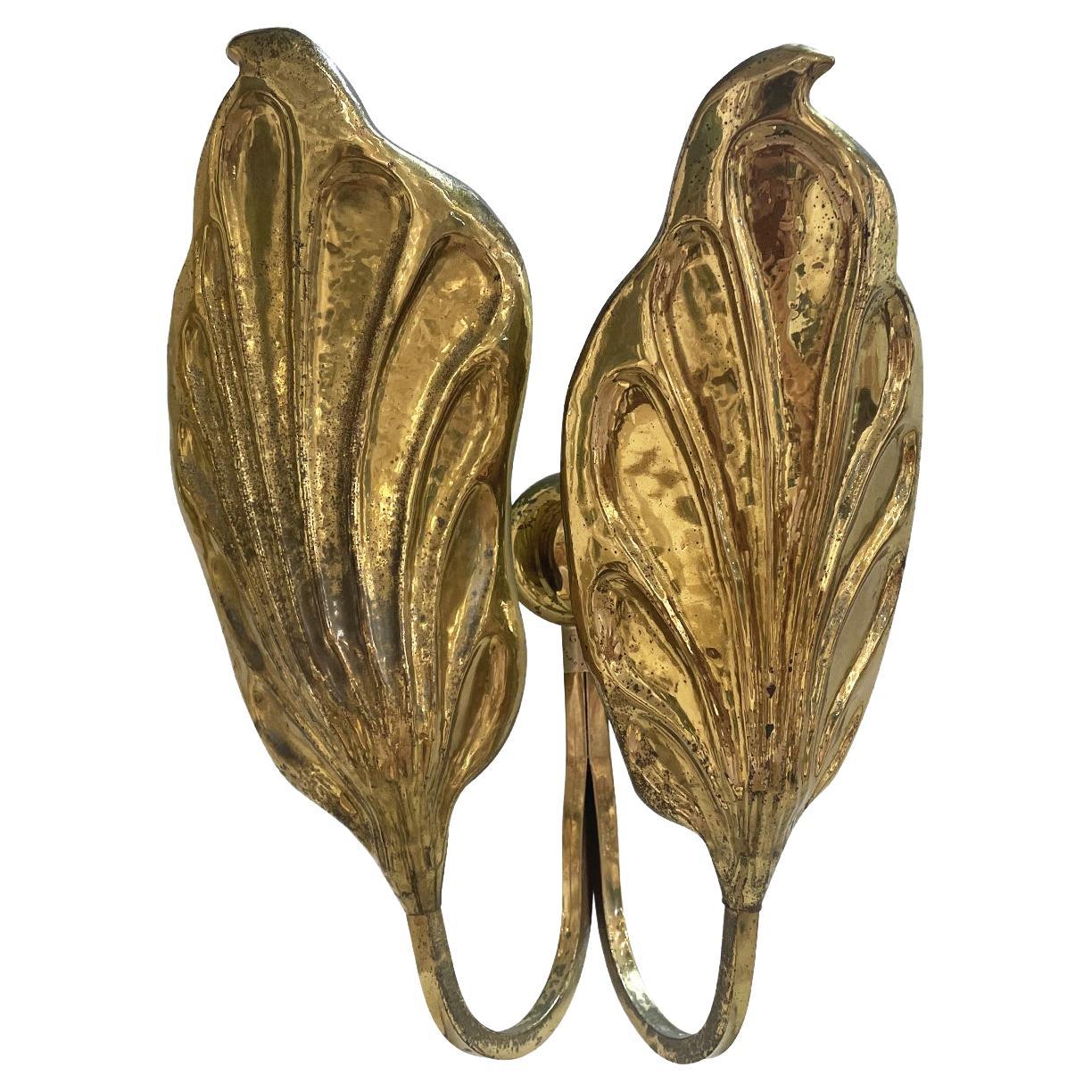 20th Century Gold Italian Gilded Metal Double-Arm Wall Sconce by Tommaso Barbi For Sale