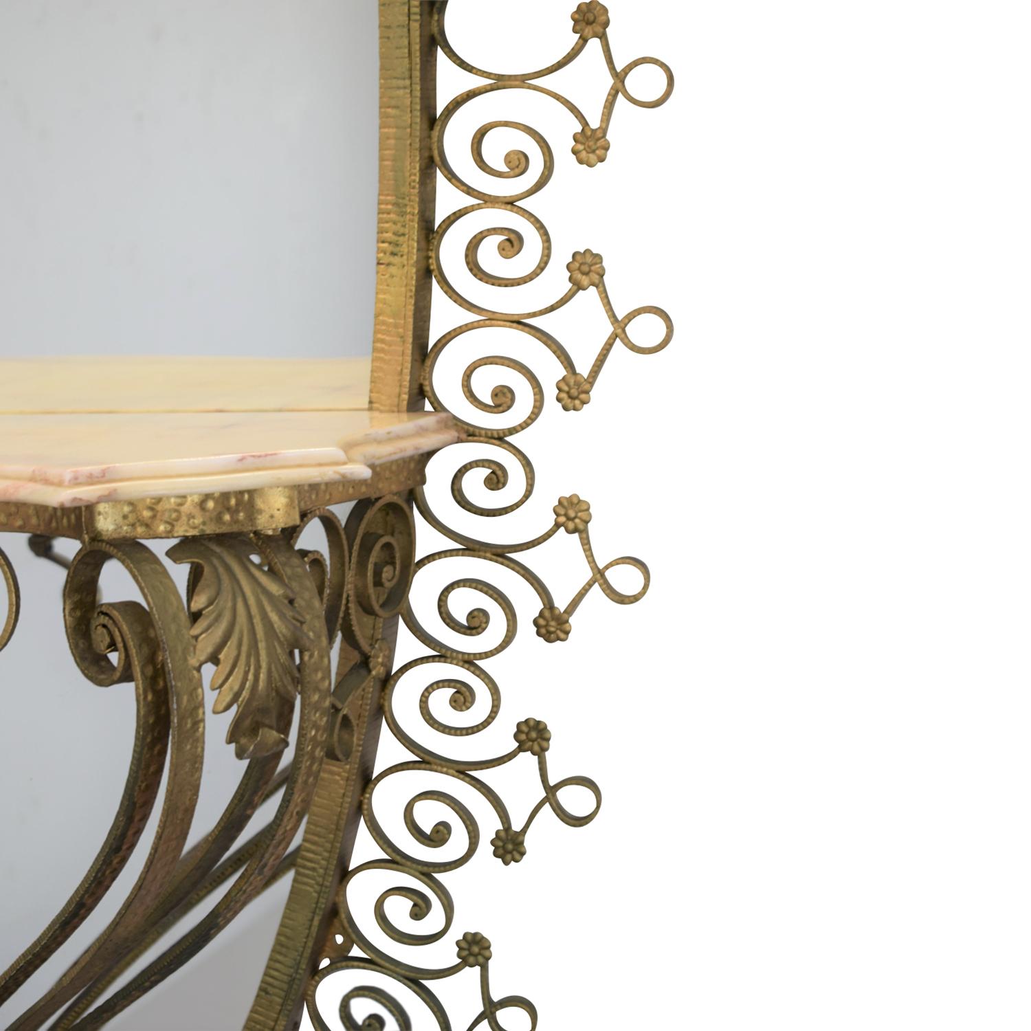 20th Century Gold Italian Iron Floor Mirror, Console Table by Pier Luigi Colli In Good Condition For Sale In West Palm Beach, FL
