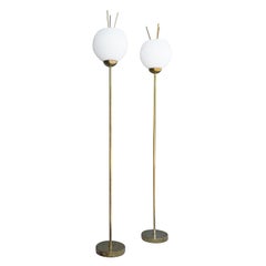 Mid-Century Modern Italian Floor Lamps in Brass & Opaline Glass, 1960s