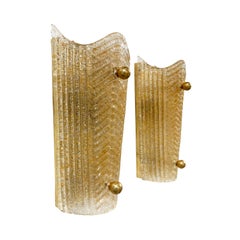 20th Century Gold Italian Pair of Murano Glass Oro Sommerso Wall Sconces