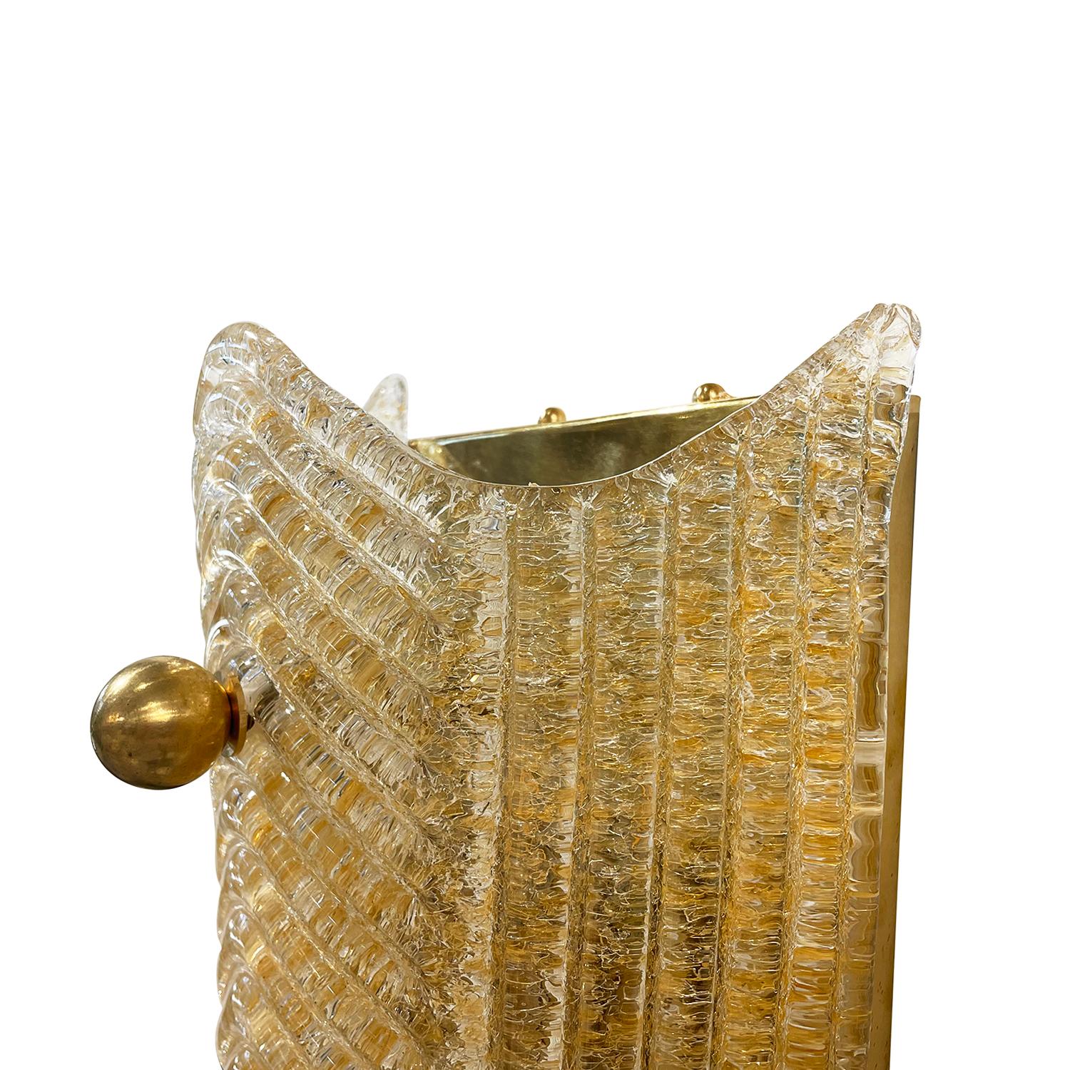 Polished 20th Century Gold Italian Pair of Murano Glass Oro Sommerso Wall Sconces For Sale