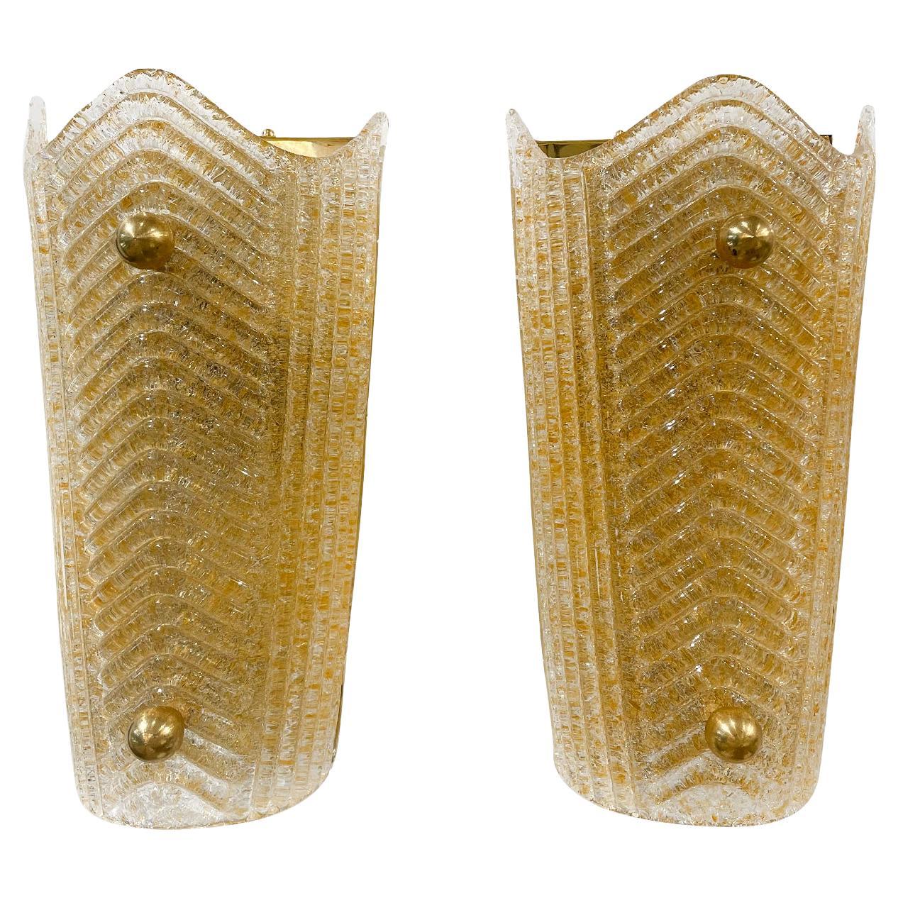 20th Century Gold Italian Pair of Murano Glass Oro Sommerso Wall Sconces For Sale