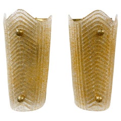 20th Century Gold Italian Pair of Murano Glass Oro Sommerso Wall Sconces