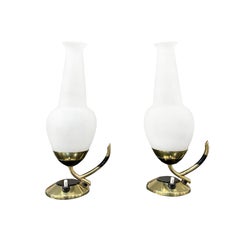 Stilnovo Mid-Century Modern Table Lamps, Brass & Glass, Italy, 1950s