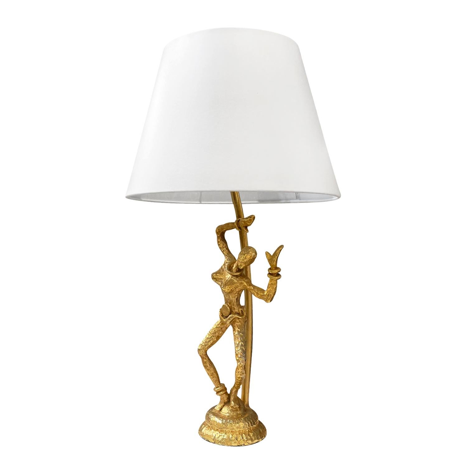 Mid-Century Modern 20th Century Gold Italian Single Vintage Sculptural Gilded Bronze Table Lamp For Sale