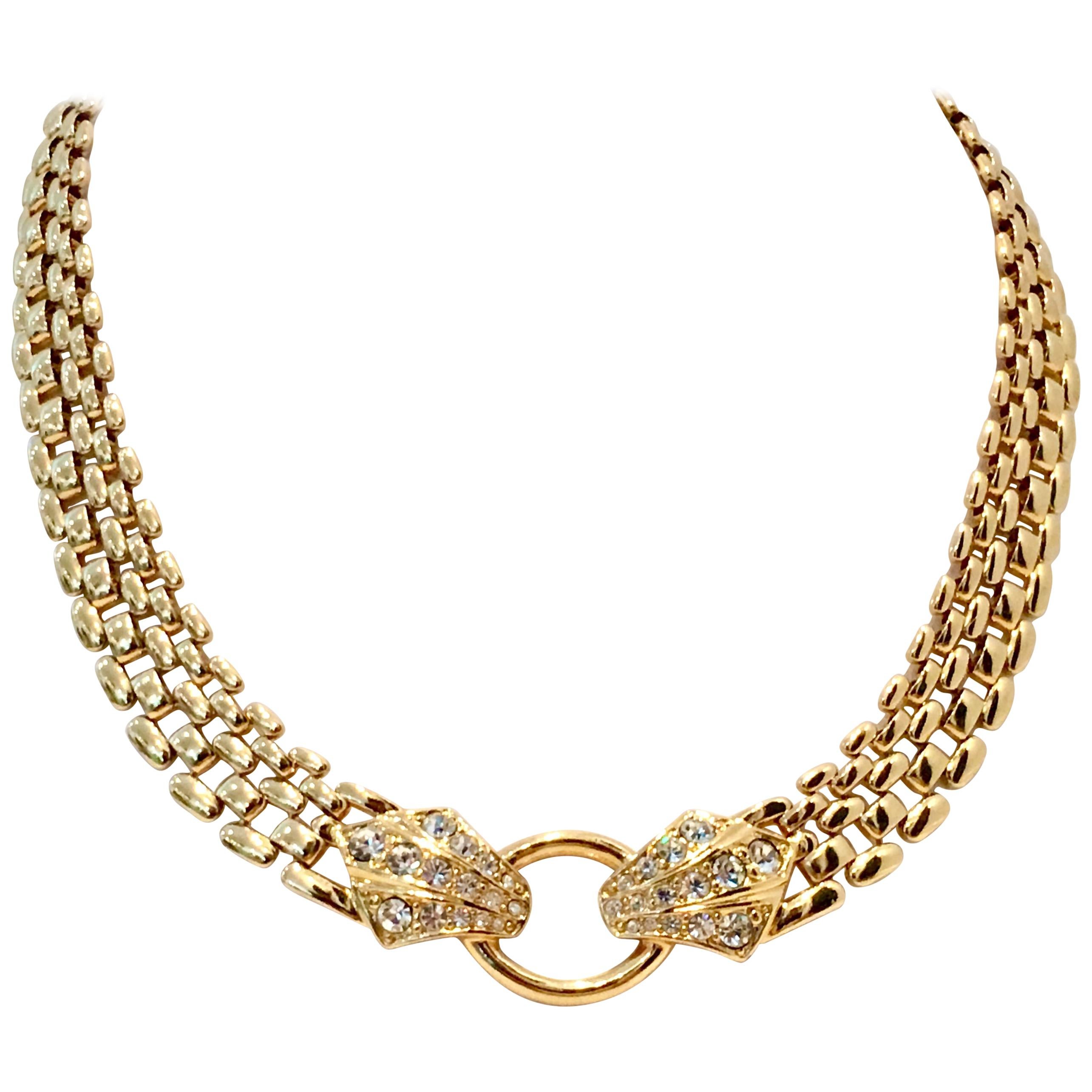 20th Century Gold Link & Swarovski Crystal Snake Choker Necklace By, Trifari