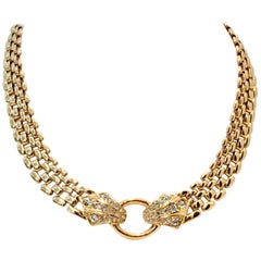 Vintage 20th Century Gold Link & Swarovski Crystal Snake Choker Necklace By, Trifari