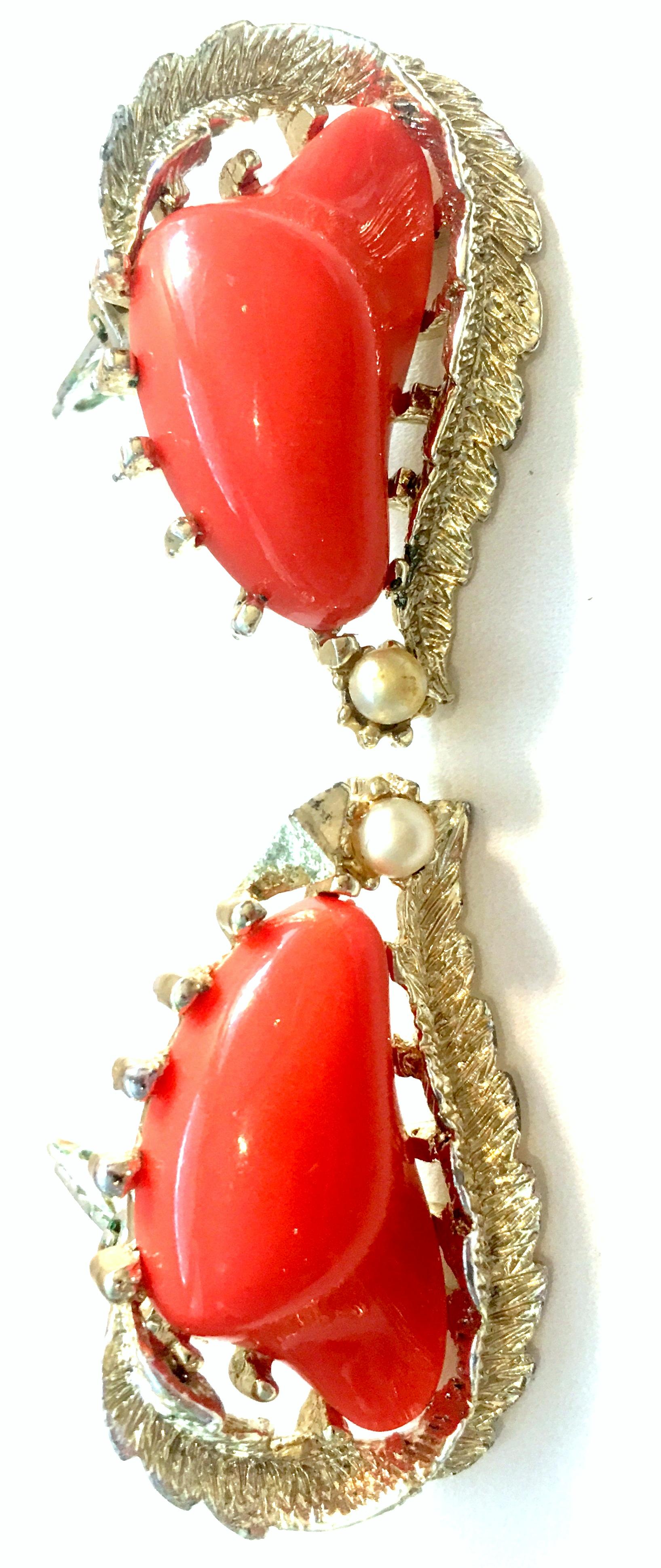 20th Century Gold, Lucite & Faux Pearl Bracelet & Earrings By, Coro Set Of Three For Sale 5