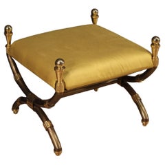 20th Century Gold Metal and Yellow Fabric Italian Foot Stool, 1970