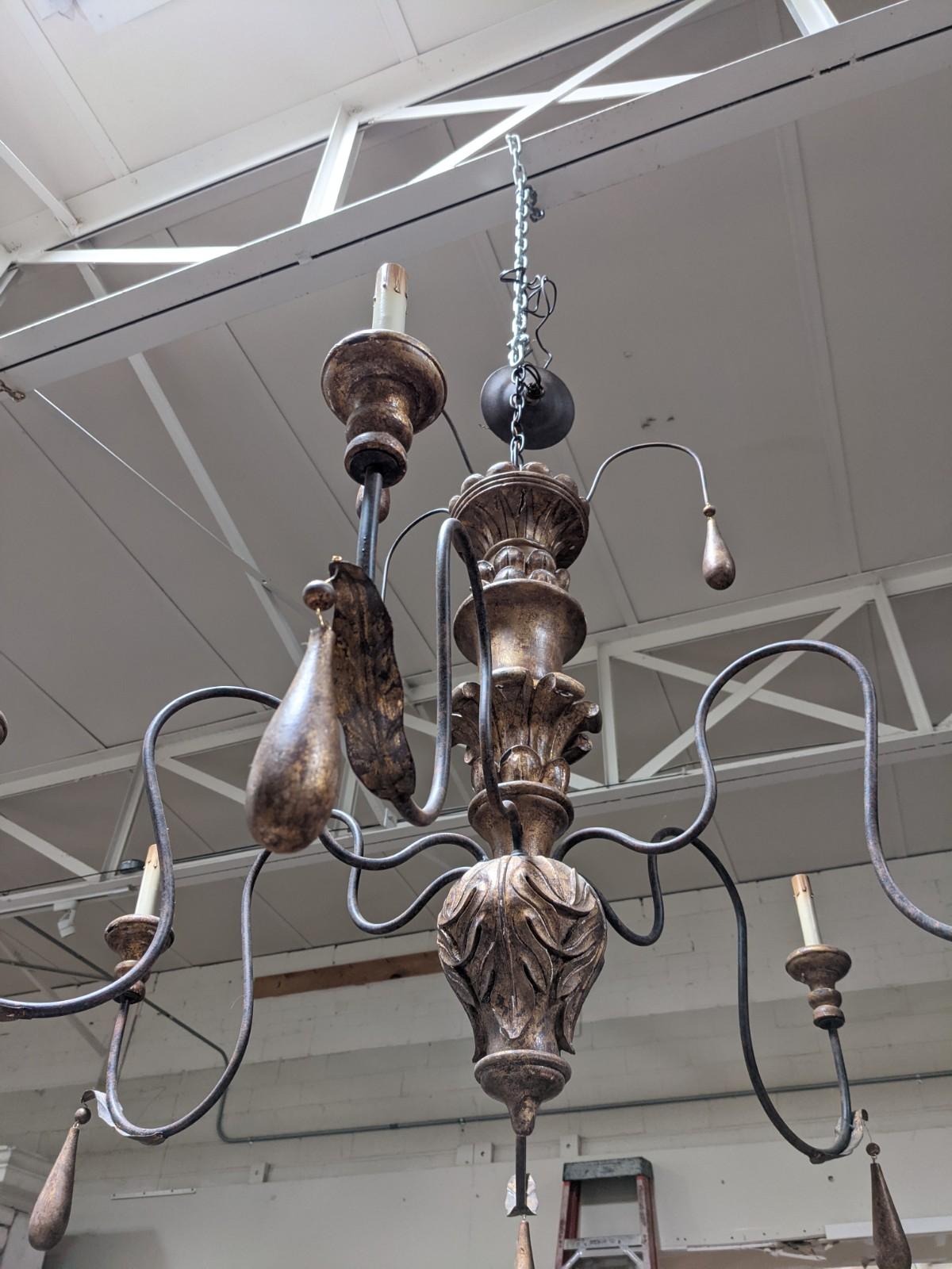 Italian 20th Century Gold Metal Chandelier from Italy For Sale