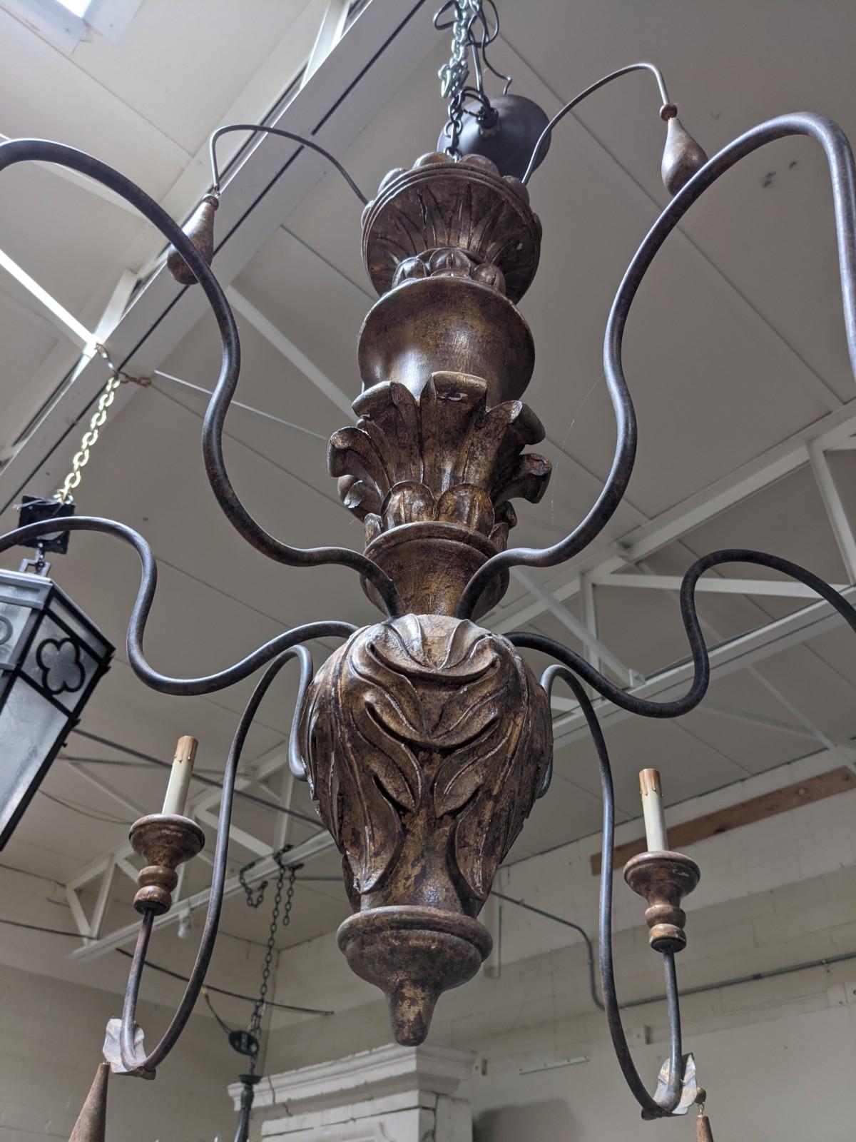 20th Century Gold Metal Chandelier from Italy In Good Condition For Sale In Dallas, TX
