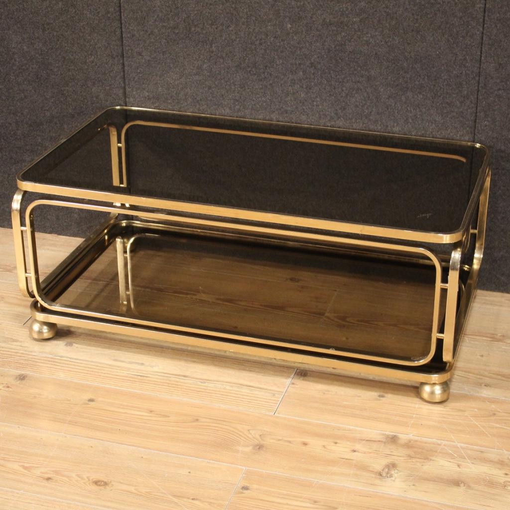 20th Century Gold Metal Italian Design Living Room Coffee Table, 1980 1