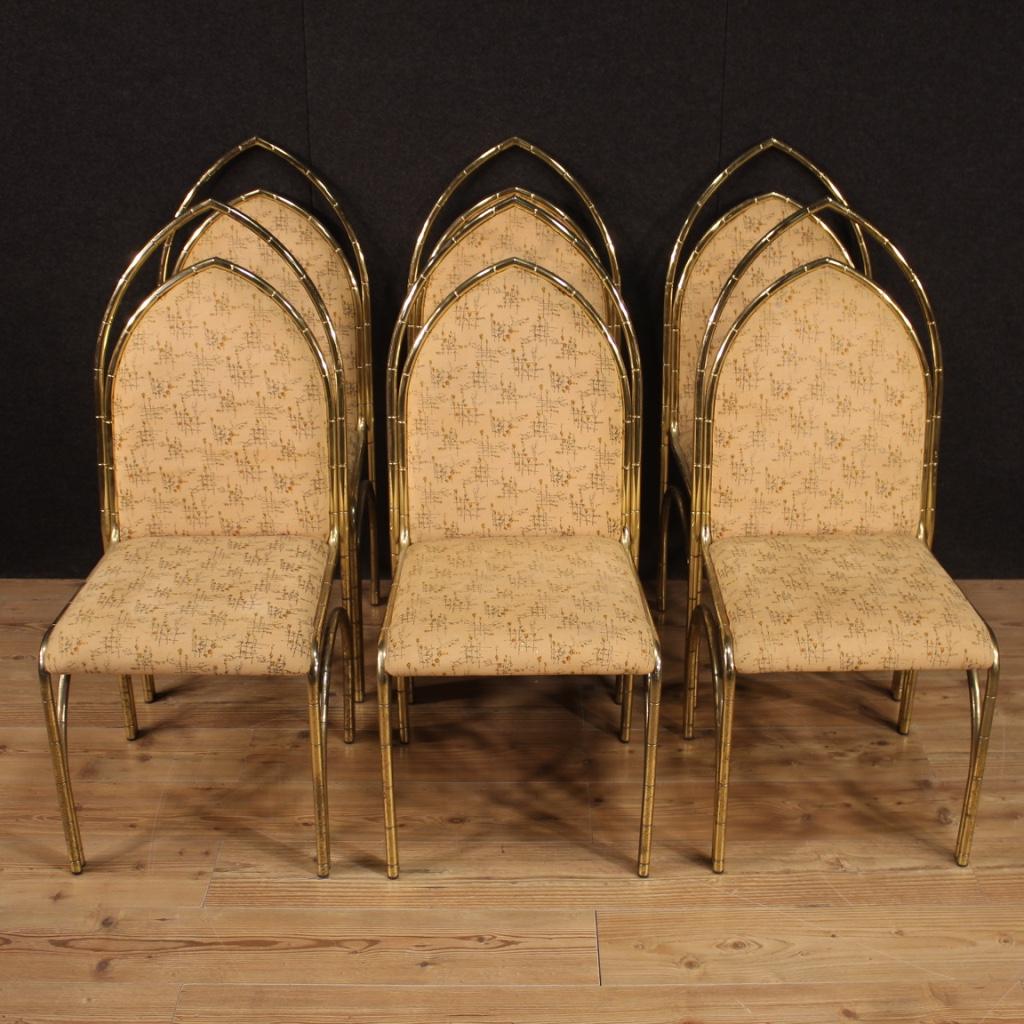 Six chaises italiennes de design en métal doré du XXe siècle, 1970 Bon état - En vente à Vicoforte, Piedmont