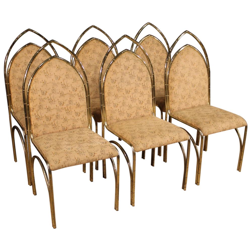 Six chaises italiennes de design en métal doré du XXe siècle, 1970 en vente