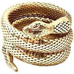 Vintage 20th Century Gold Metal Mesh Coil "Snake" Bracelet By, Whiting & Davis