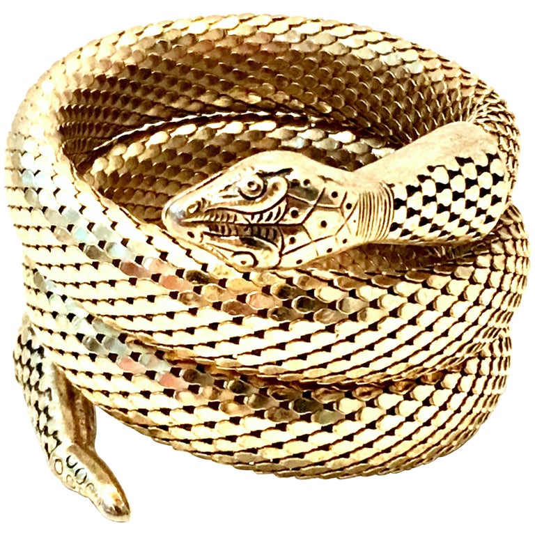 20th Century Gold Metal Mesh Coil "Snake" Bracelet By, Whiting and