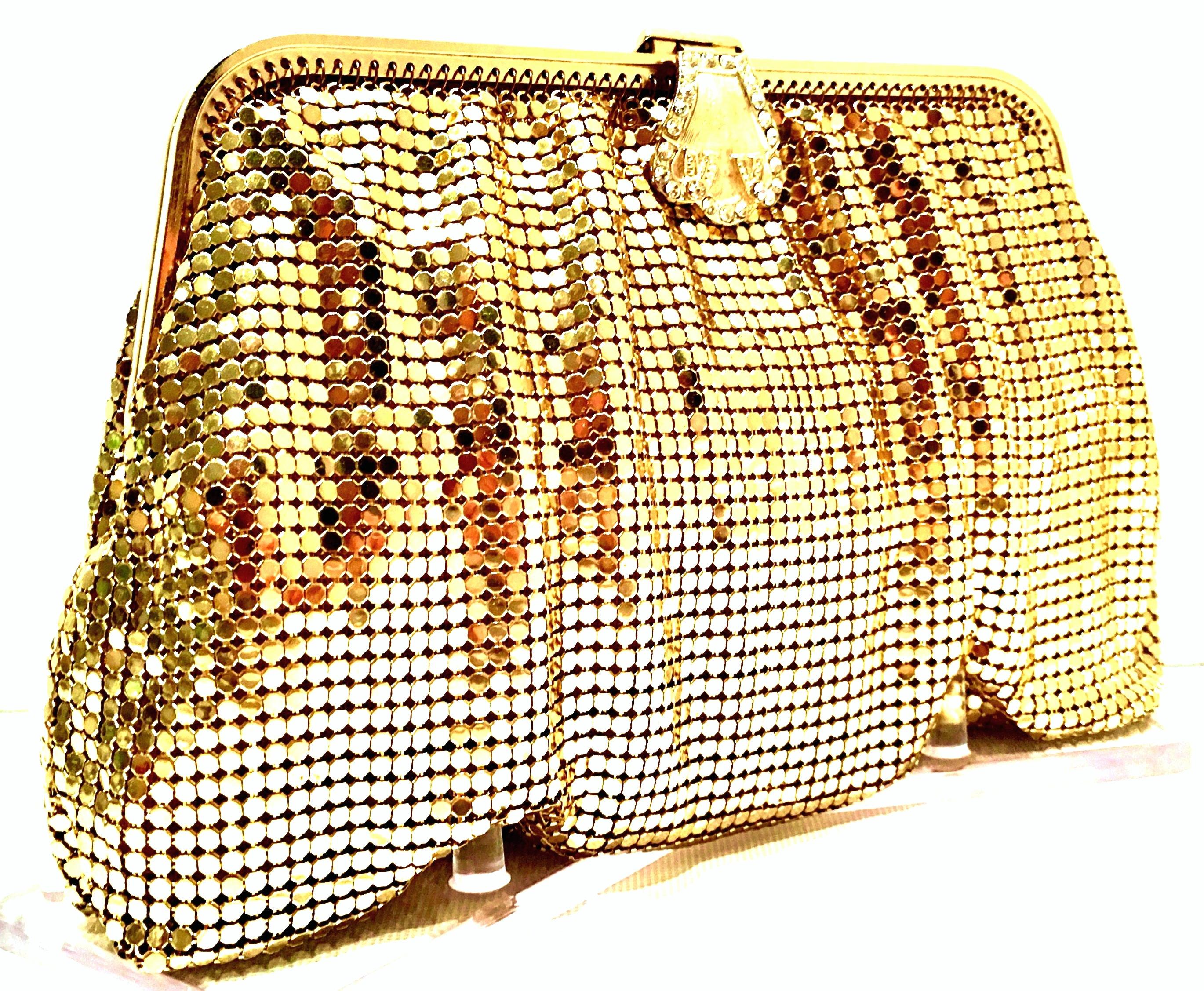 Brown 20th Century Gold Metal Mesh & Swarovksi Crystal Evening Bag By, Whiting & Davis